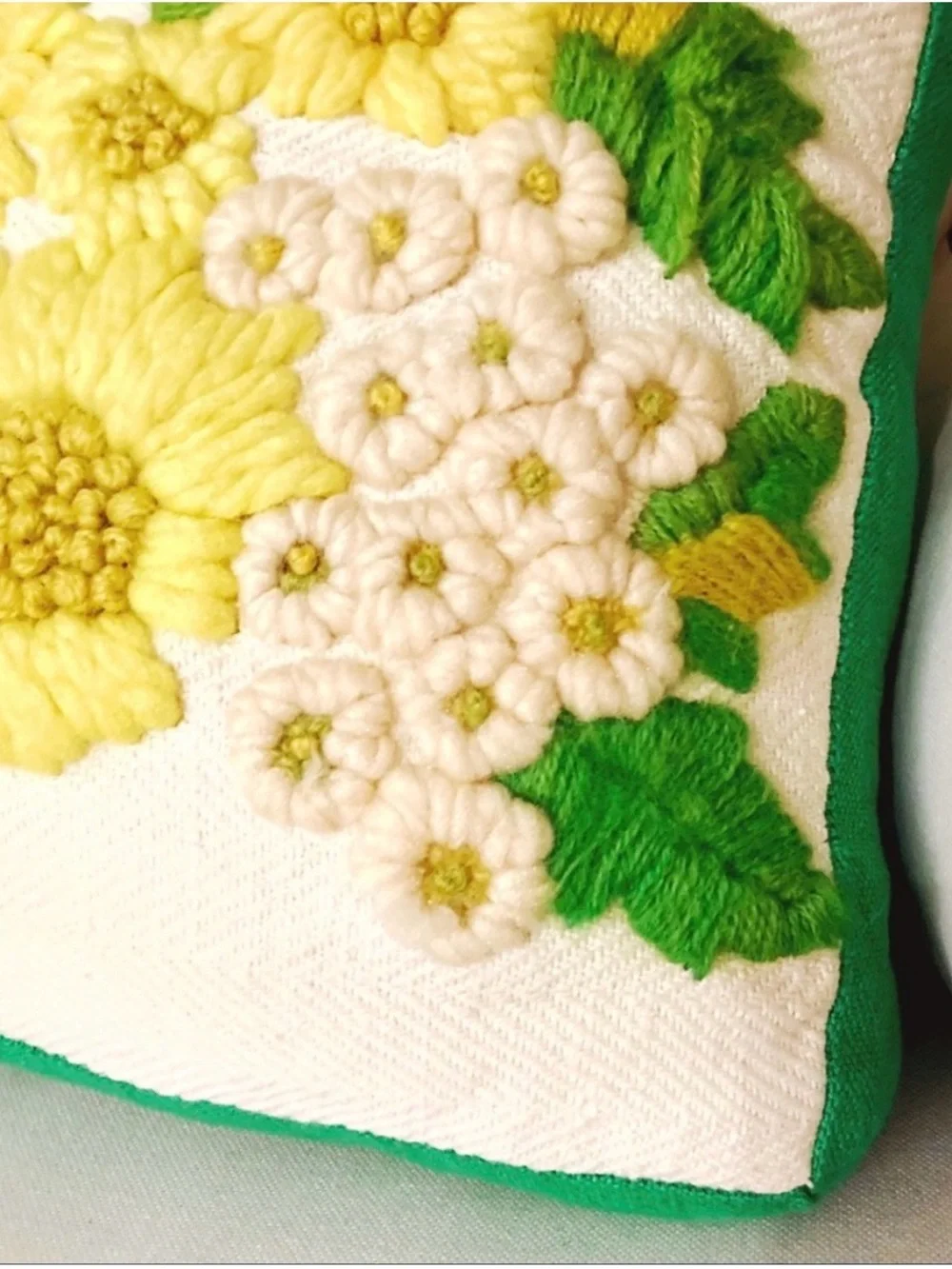 Vintage Cottagecore Chunky Crochet Crewel Floral Throw Pillow